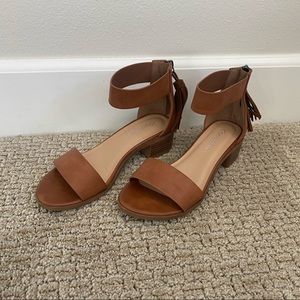Brown Faux Leather Strap Heel Sandal